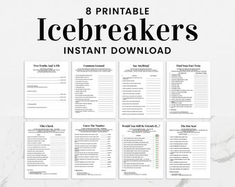 Icebreaker Games Printable - 8 Conversation Starter Games for Group, Team Building, Classroom, Parties - Fun Table Games for Adults & Kids