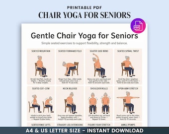 Chair Yoga for Seniors Printable, Gentle Seated Exercises for Elderly, Senior Chair Workout Poster, Physical Therapy Chart