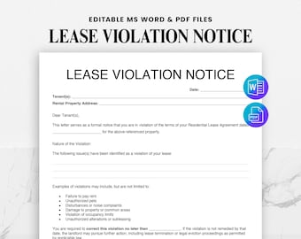 Lease Violation Notice Template for Landlords - Printable Rental Property Form - Tenant Notice to Cure or Quit - Instant Download PDF & WORD