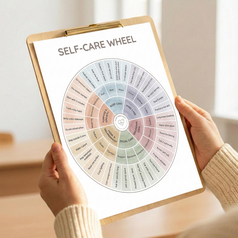 Self Help Wheel Self-care Wheel Printable Poster, Mental Health Coping Skills Chart ...