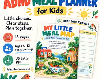 ADHD Meal Planner for Kids, Visual Routine Cards, Lunchbox Planning, Weekly Food Schedule, Family Worksheets, Printable PDF