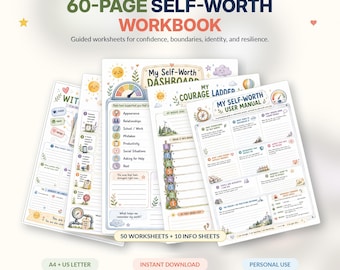 Self Worth Workbook, Self Esteem Worksheets, Confidence Workbook, Boundaries Workbook, Therapy Worksheets for Teens and Adults, Mega Bundle
