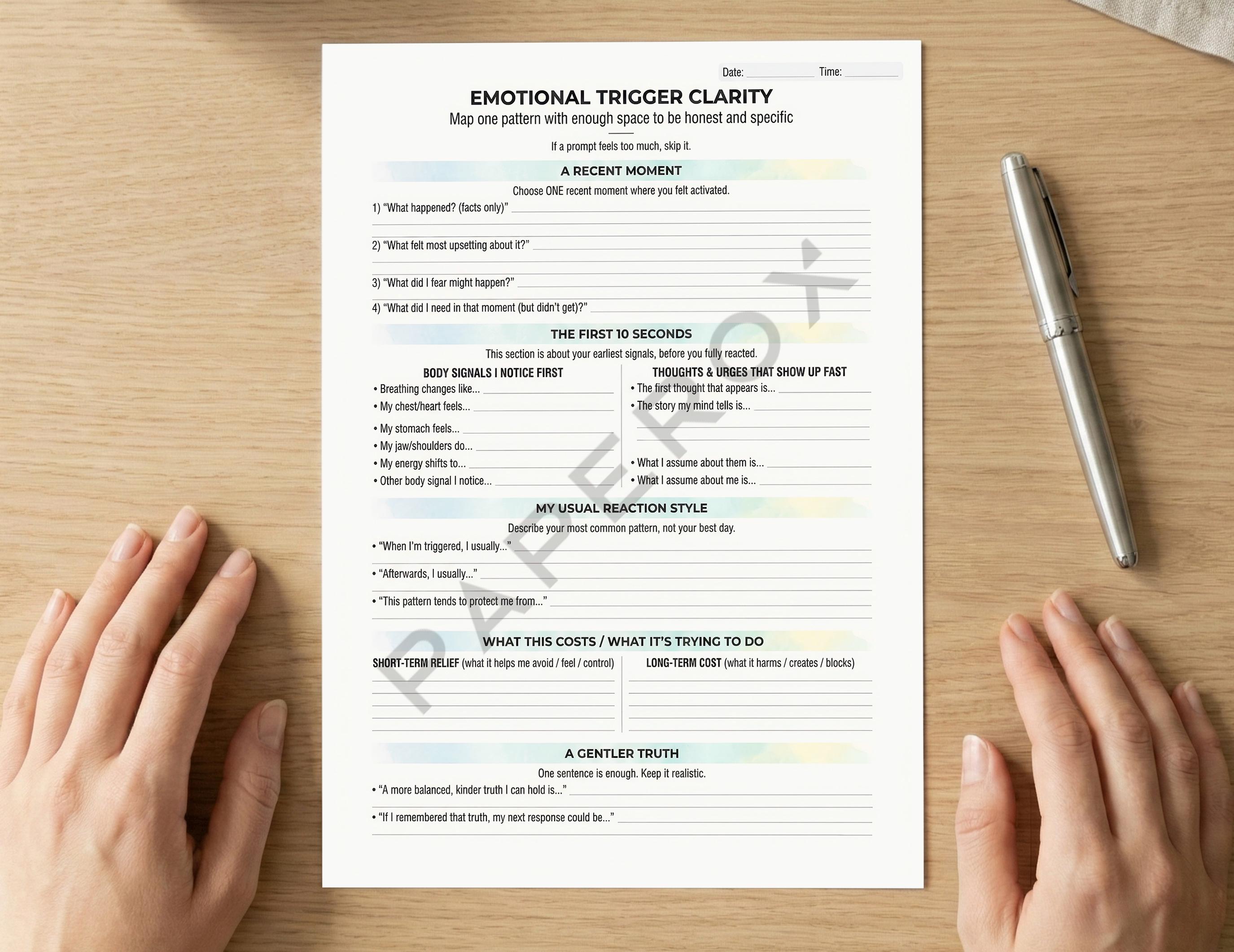 Emotional Triggers Worksheet Printable, Identify Triggers & Body Cues ...