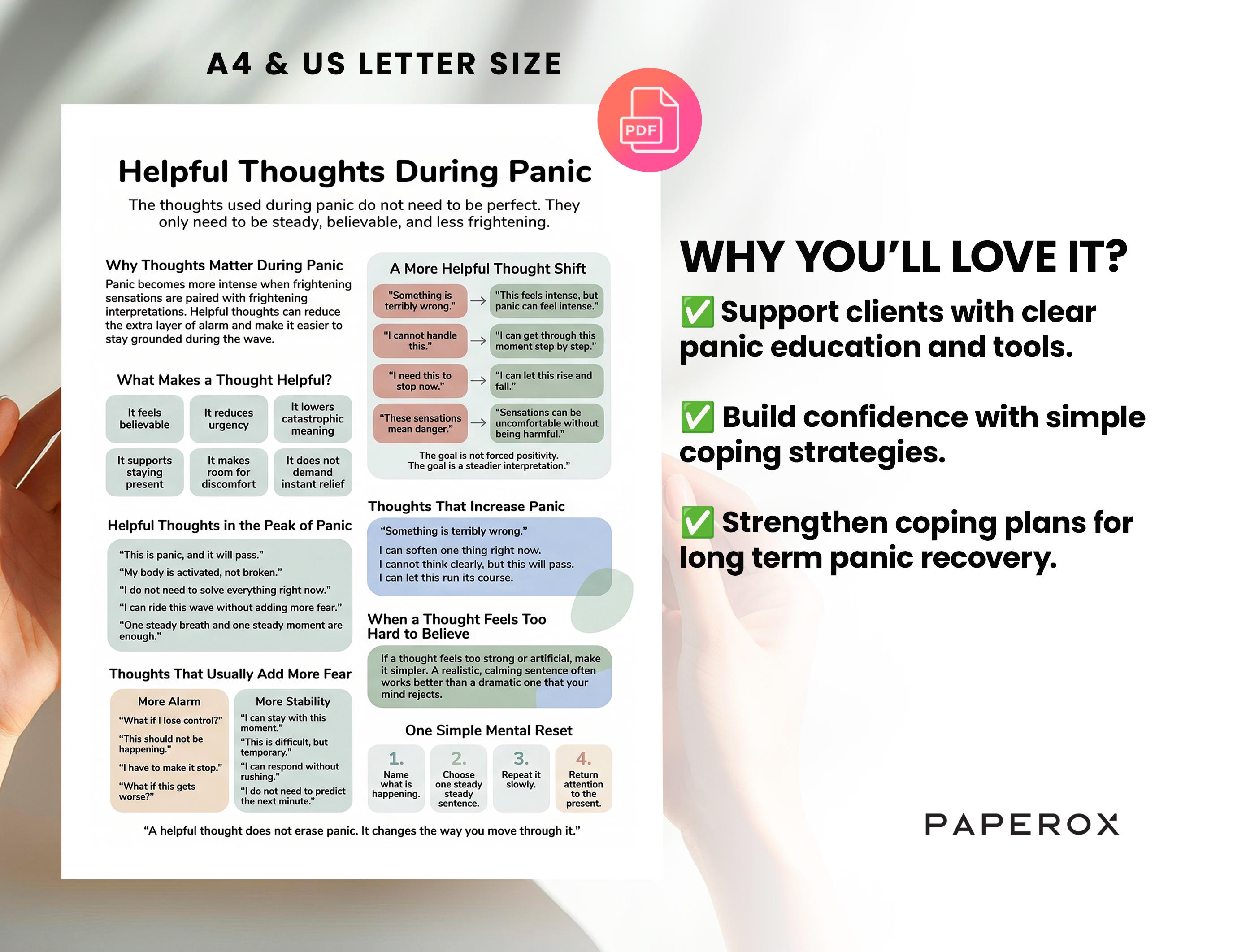 Panic Attack Coping Skills Workbook, Anxiety Worksheets, CBT Therapy ...