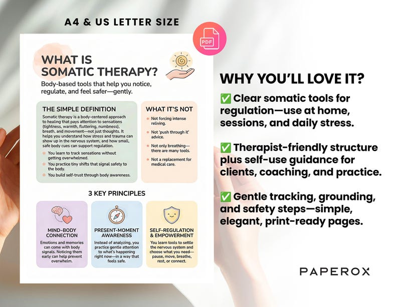 Somatic Therapy Worksheets - Coping Skills Workbook + Cheat Sheet ...