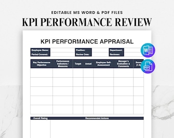 KPI Performance Appraisal Template | Employee Evaluation Form | Annual Performance Review | HR Performance Goals Tracker | Staff Assessment