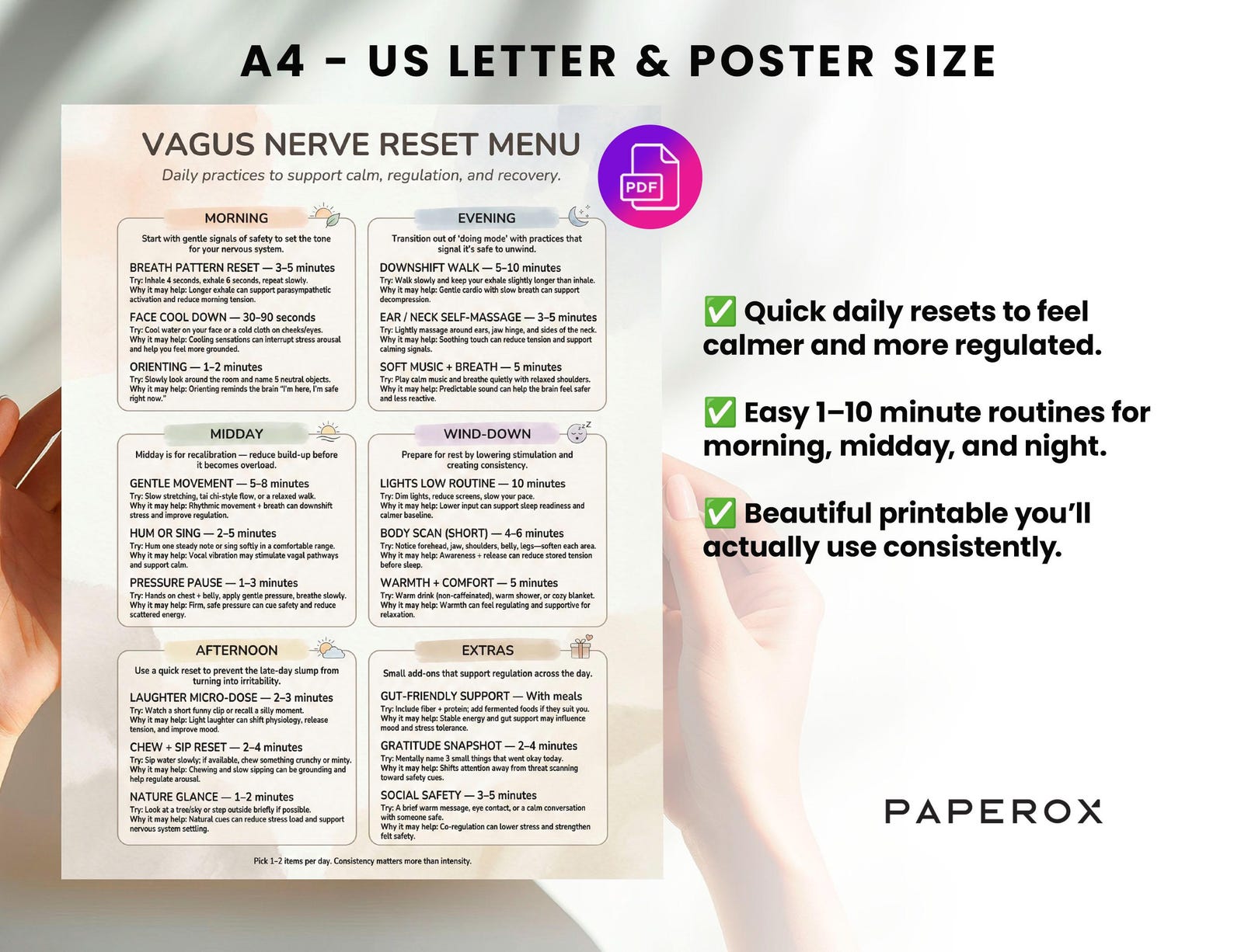 Vagus Nerve Reset Menu Printable PDF - Nervous System Regulation Cheat ...