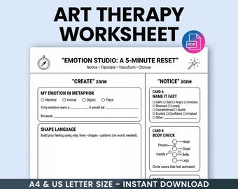 Folha de exercícios de arteterapia para regulação emocional em PDF - Mindfulness imprimível, habilidades de enfrentamento baseadas na arte, terapia e ferramenta de autorreflexão por meio do desenho.
