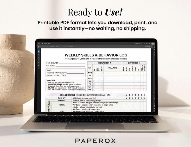 Urge Log Worksheet.pdf Weekly DBT Skills Tracker Printable - Self Regulation Checklist, Urge ...