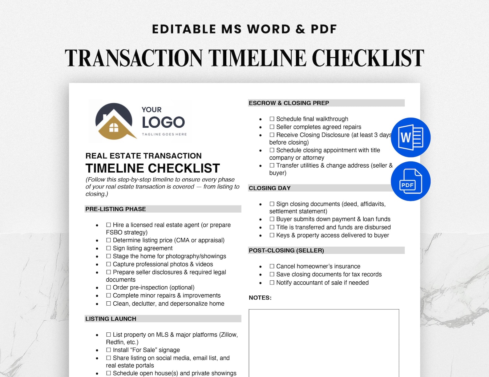 Real Estate Transaction Timeline Checklist PDF • Seller & Buyer Closing ...