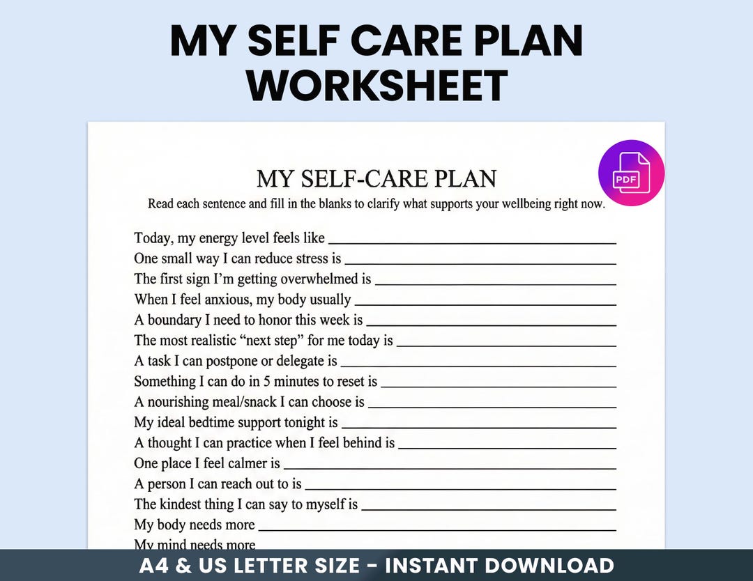 My Self Care Plan Worksheet Printable, Stress Management & Burnout ...