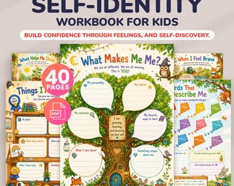 Self Identity Workbook for Kids, Printable Self Discovery Activity Book, Child Therapy Worksheets, Confidence & Emotions Activities PDF
