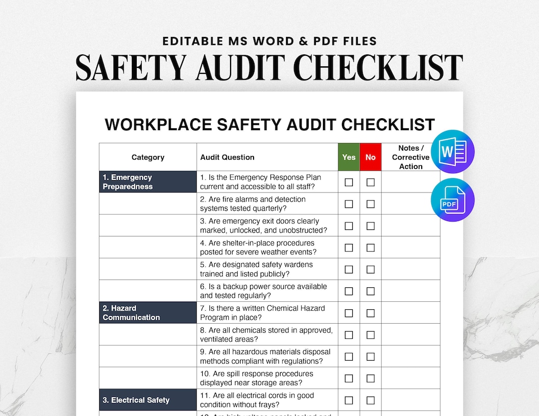 Workplace Safety Audit Checklist Template | Printable Workplace ...