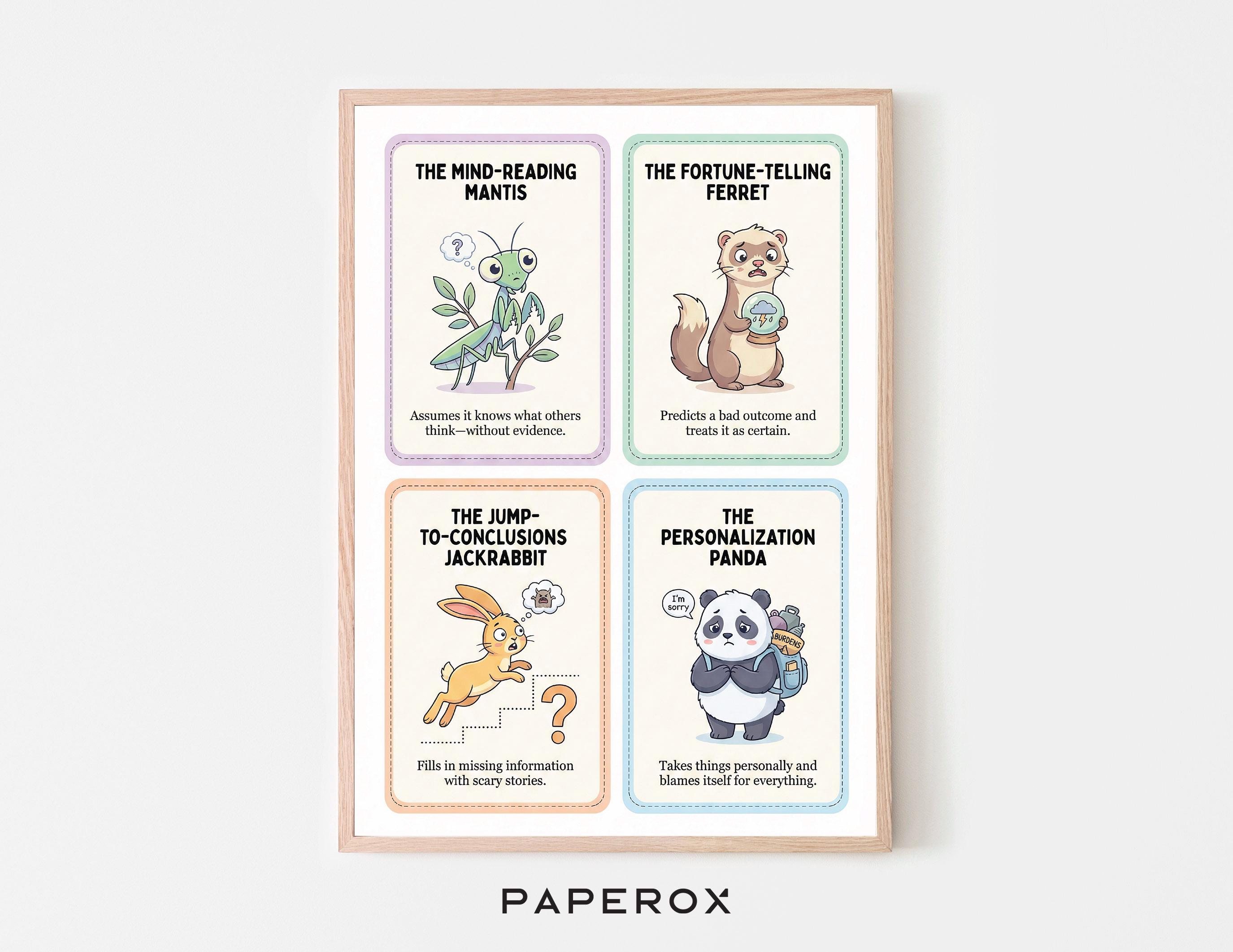 Thought Traps Cards Printable, Cognitive Distortions Therapy Tool