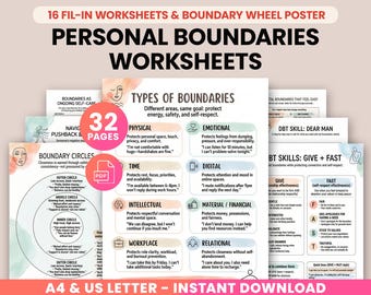 Personal Boundaries Worksheets, Healthy Boundary Setting Workbook, DBT Dear Man & Give Fast, People Pleasing Help, Therapist Resource
