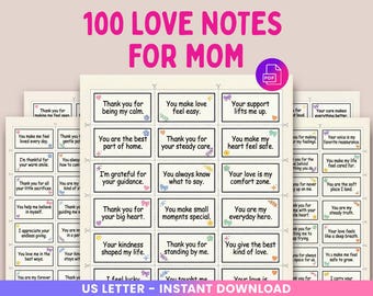 Love Notes for Mom Printable | Love Quotes for Mom | Mother’s Day Messages | I Love You Mom Cards | Birthday Gift for Mom | US Letter PDF
