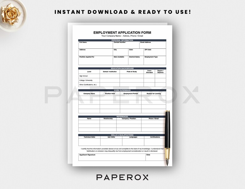 Printable Job Application Form Template, Employee Application ...