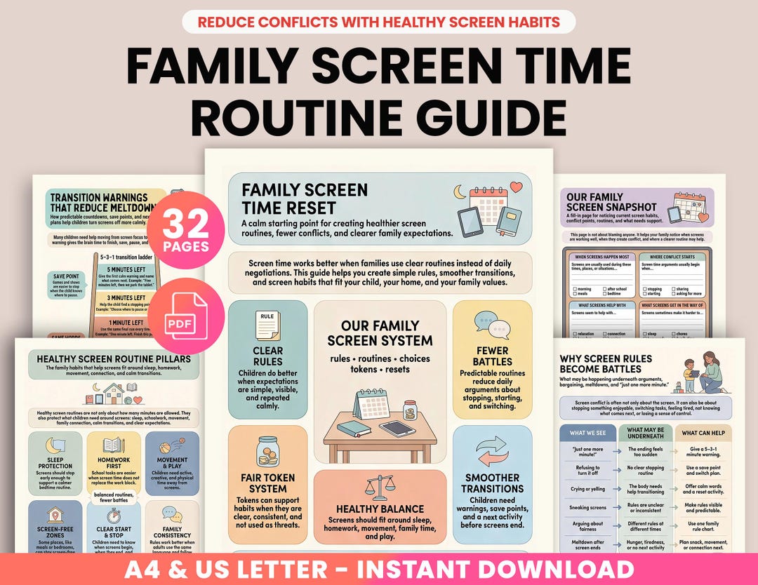 Screen Time Rules Parenting Guide, Family Media Plan, Token System ...