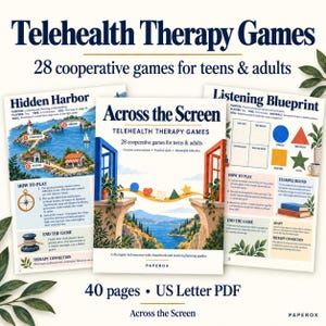 Telehealth Therapy Games for Teens and Adults, Virtual Counseling Activities, Therapist Toolkit, Communication Skills, Printable PDF
