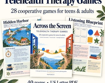 Telehealth Therapy Games for Teens and Adults, Virtual Counseling Activities, Therapist Toolkit, Communication Skills, Printable PDF