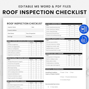 Lista de verificação de inspeção de telhado em PDF - Formulário de inspeção de telhado preenchível - Modelo de folha de telhado novo comercial e residencial - Download em PDF para impressão