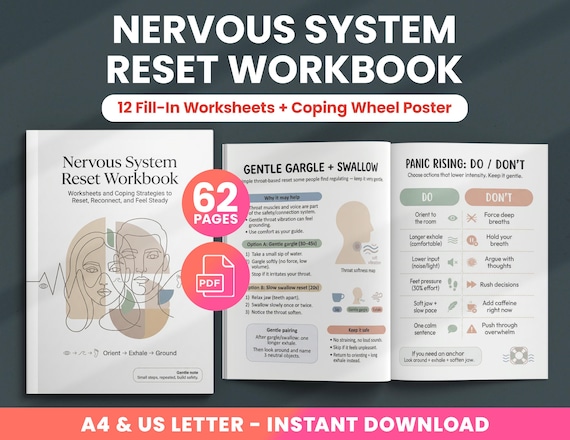 Nervous System Reset Workbook, Emotional Regulation Worksheets, Somatic Coping Skills, Trauma Therapy Exercises, Anxiety Stress Overwhelm