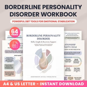BPD Worksheets Bundle, Borderline Personality Disorder Workbook, DBT Therapy Resource, Emotional Regulation & BPD Coping Skills Adults/Teens
