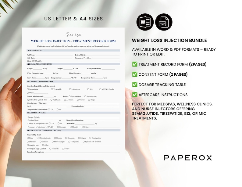 Weight Loss Injection Treatment Record Form Template - GLP-1 Dosage ...