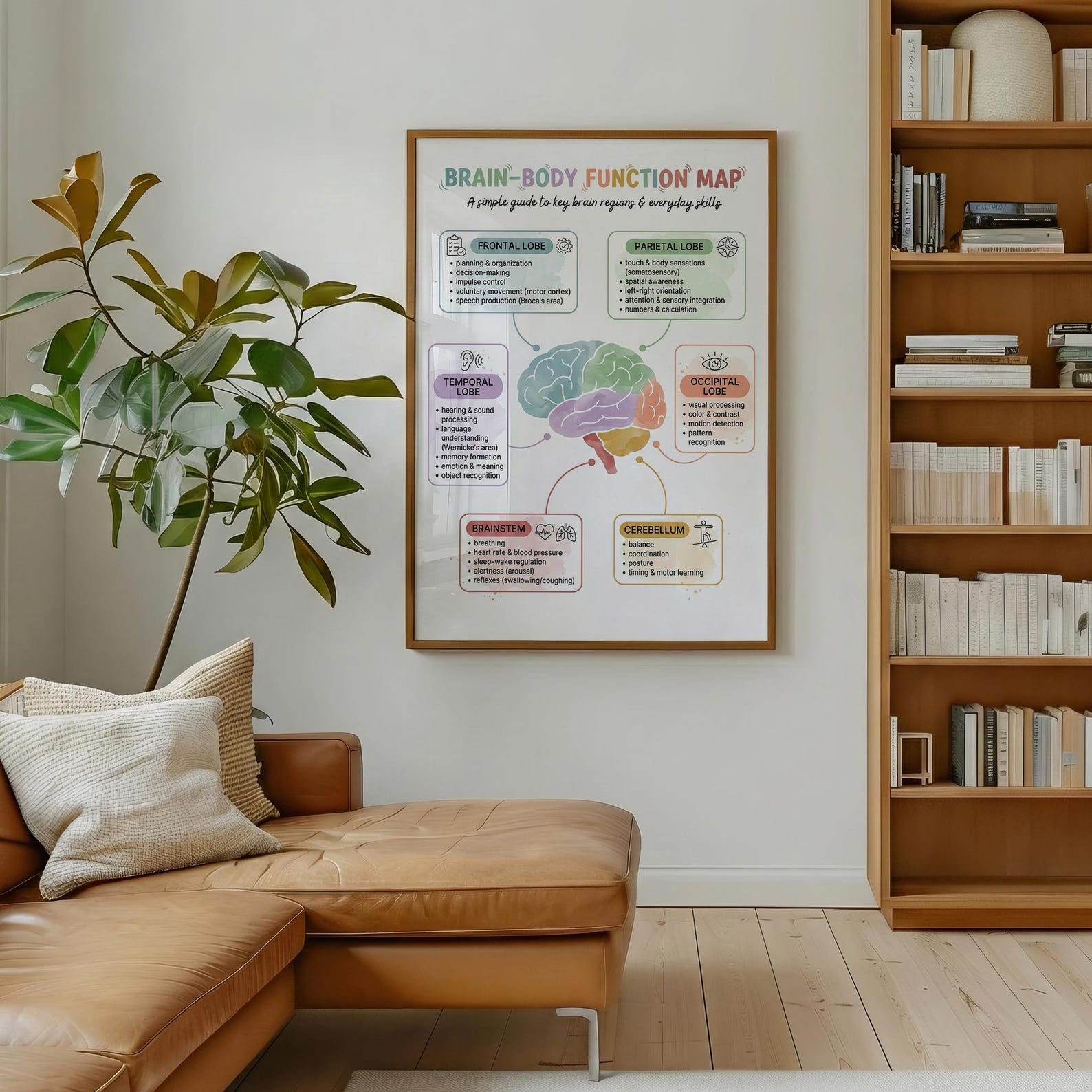 Mind-body Brain Map Poster, Brain Anatomy Print, Neuroscience Wall Art ...