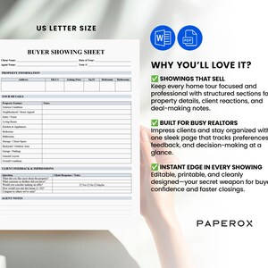 Realtor Notes Buyer Showing Sheet Template | Real Estate Client Feedback Form | Home ...