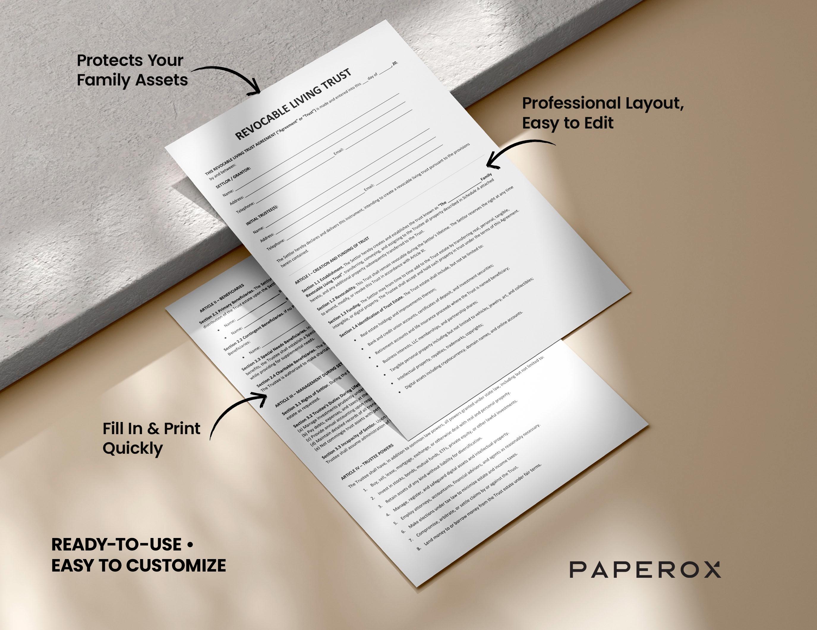 Revocable Living Trust, Living Trust Template, Revocable Trust ...