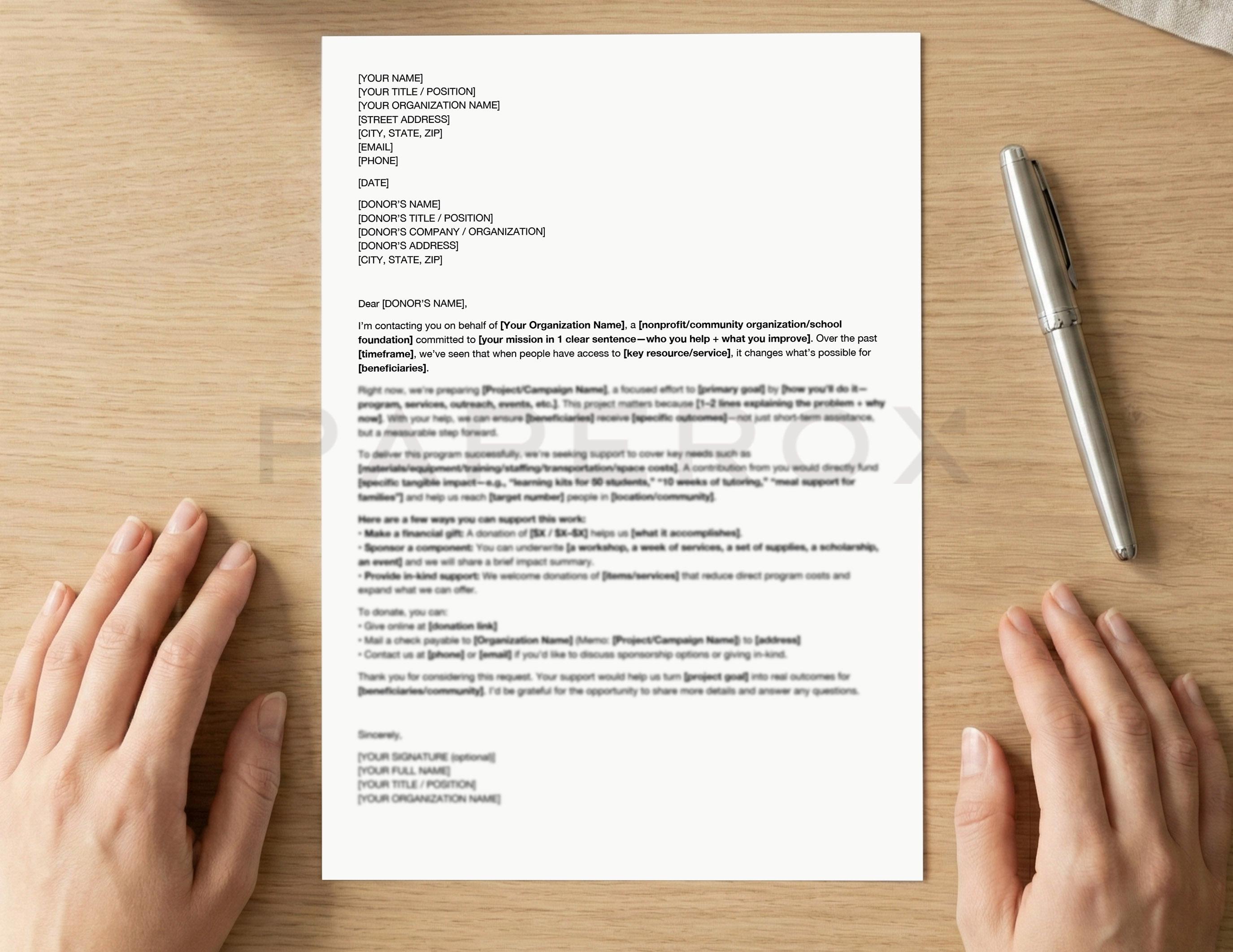 Donation Request Letter Template, Sponsorship Letter, Fundraising Ask ...