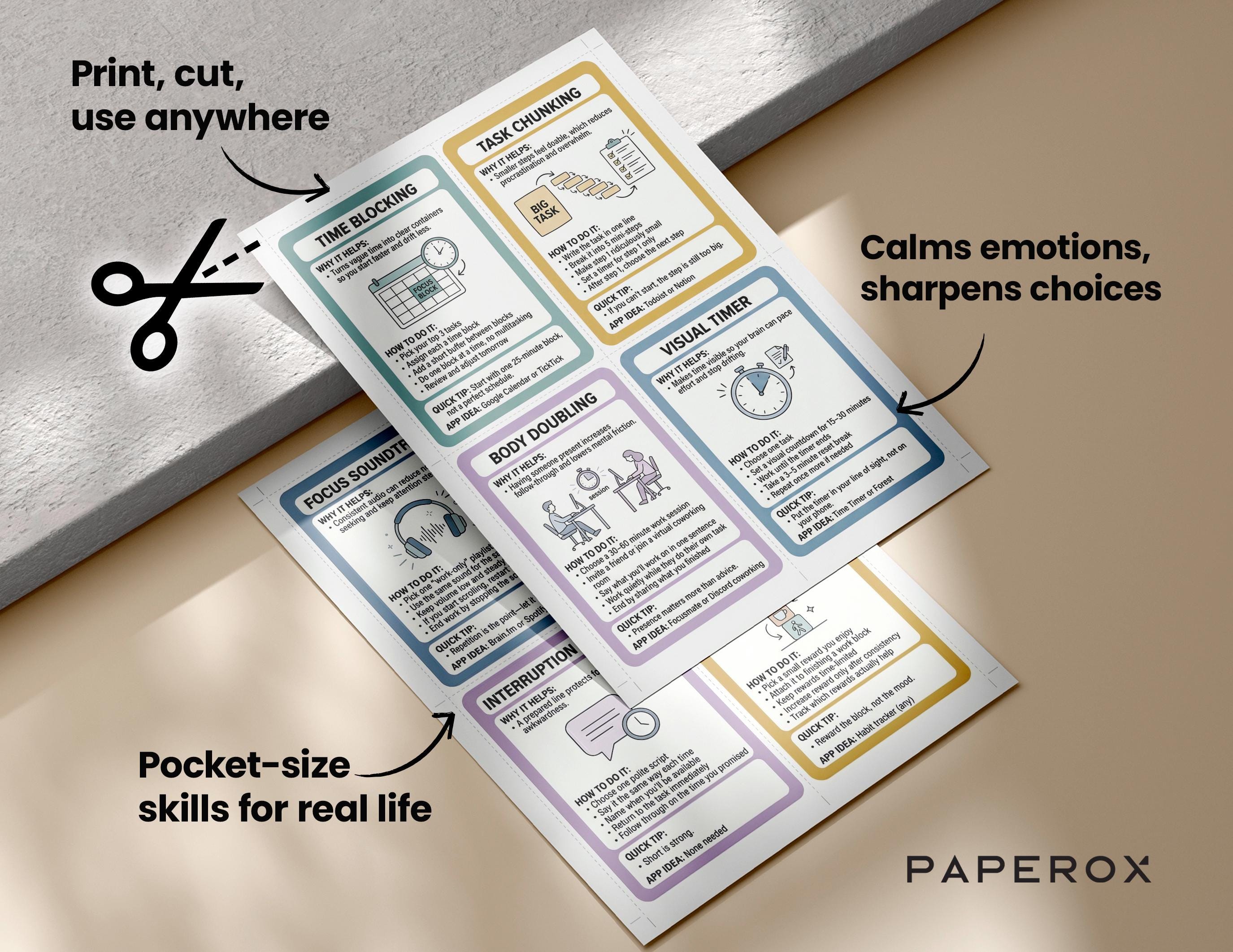 ADHD Coping Skills Cards Printable, ADHD Therapy Worksheets, Executive ...