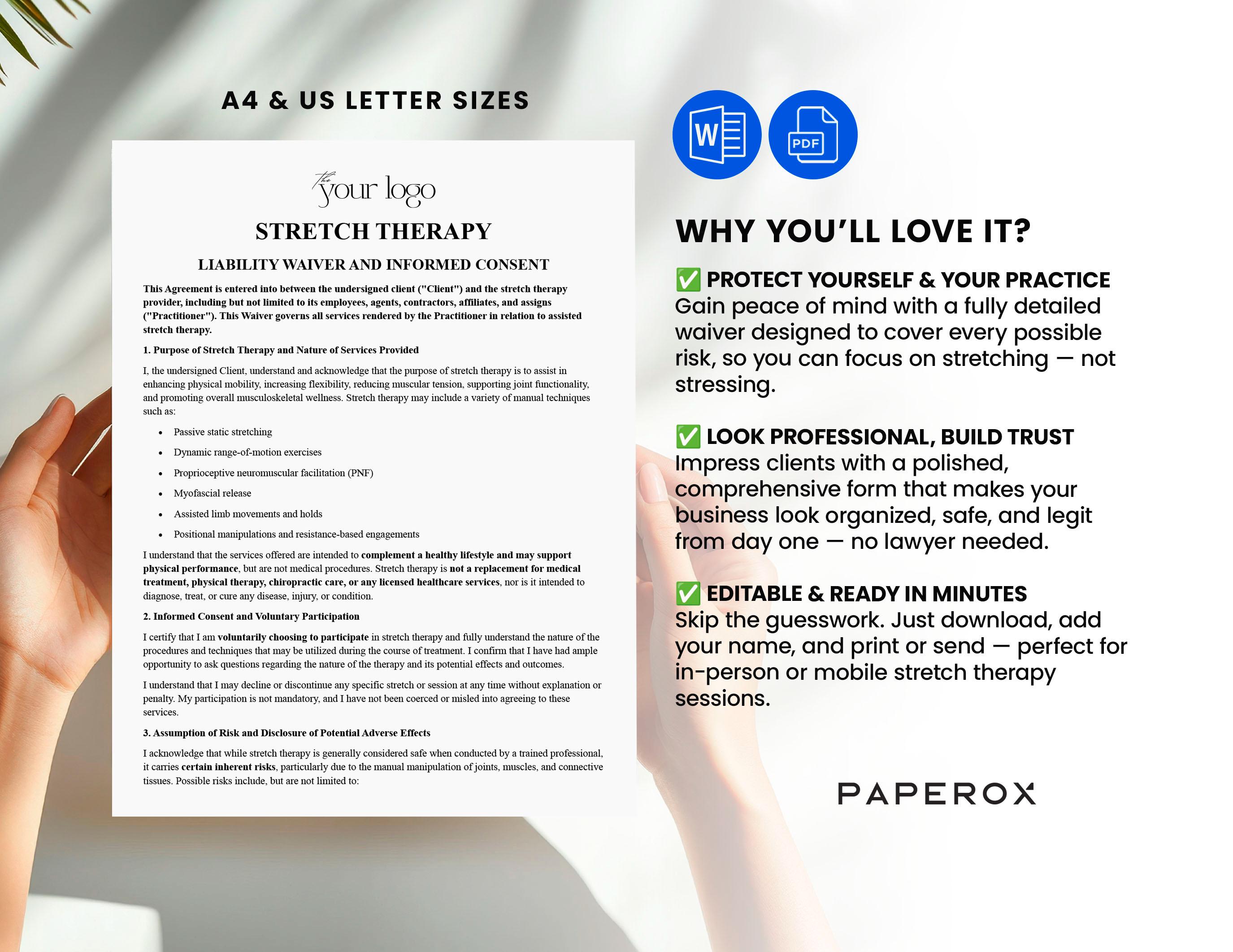 Stretch Therapy Liability Waiver Form | Assisted Stretch Release Form ...