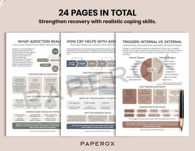 Addiction Recovery Worksheets, CBT Substance Use Workbook, Relapse ...