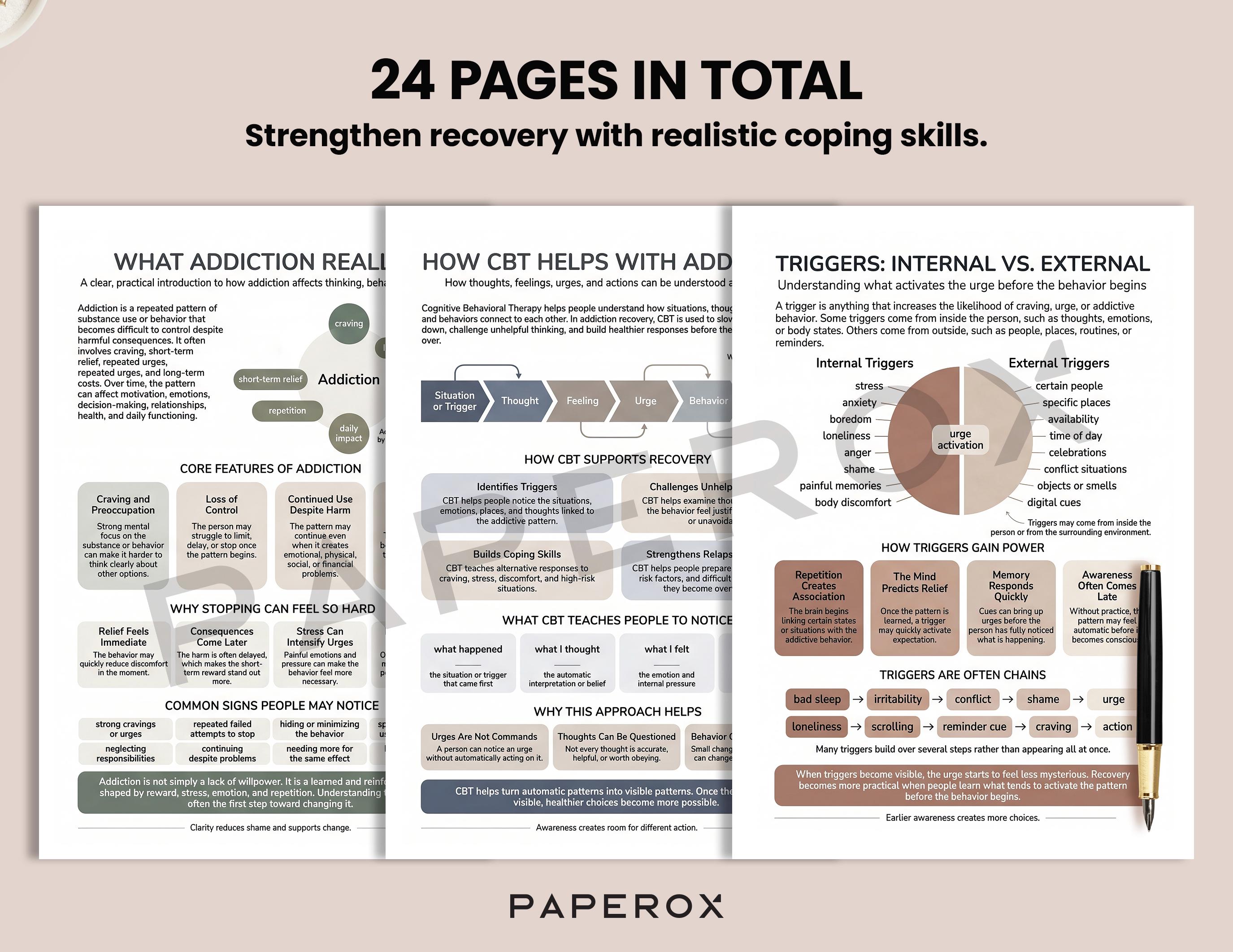 Addiction Recovery Worksheets, CBT Substance Use Workbook, Relapse ...