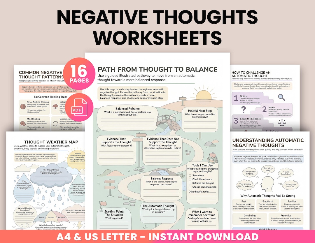 Reframing Worksheet.pdf Automatic Negative Thoughts Worksheets, CBT Thought Reframing Workbook ...