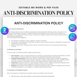 Anti-Discrimination Policy Template | Editable HR Document | Workplace Policies & Procedures | Employee Handbook Form | HR Compliance Tools