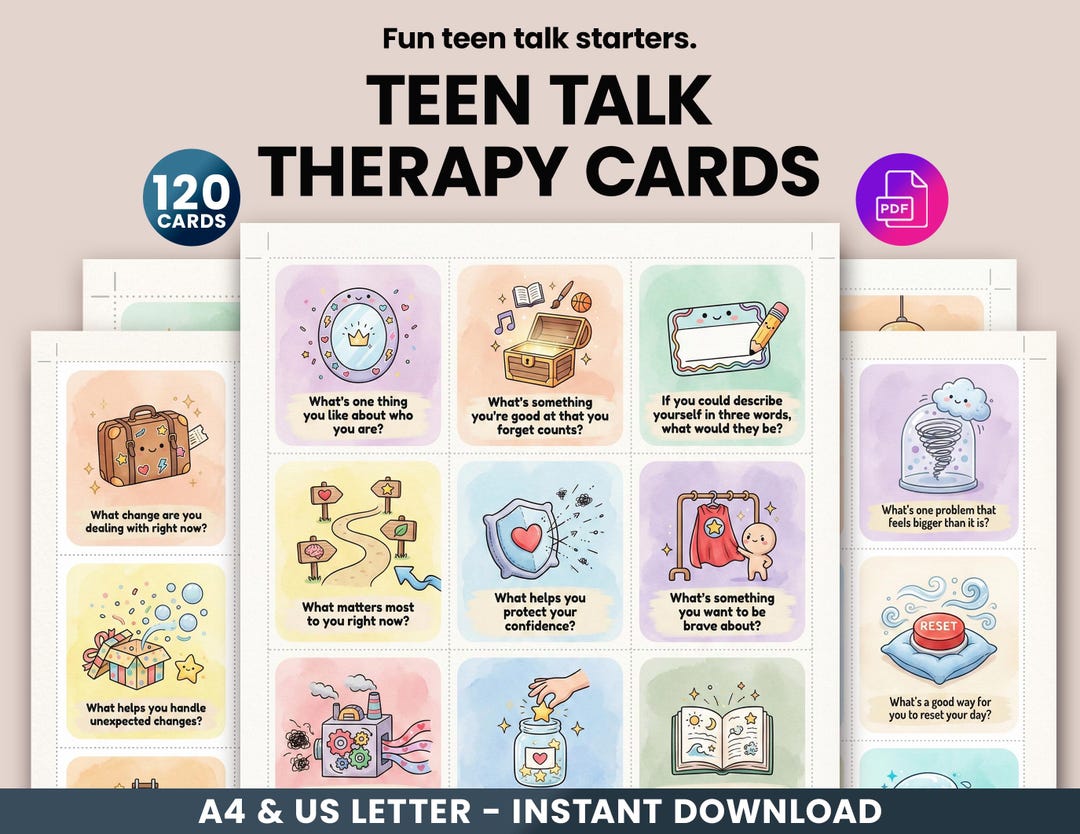120 Teen Therapy Question Cards Printable - Teen Counseling ...