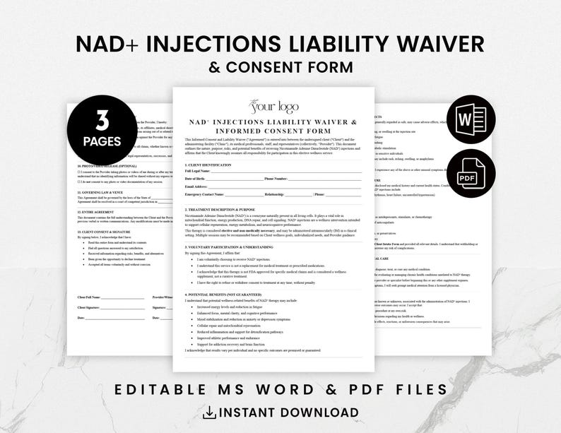 Hand Injection Addendum Forms NAD+ Injection Liability Waiver Template – NAD+ Injection Consent Form ...