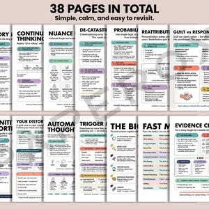 Cognitive Distortions Workbook, CBT Worksheets & Thought Record, Thought Reframing Tools, Distortion Wheel Poster, CBT Cheat Sheet, Bundle image 4