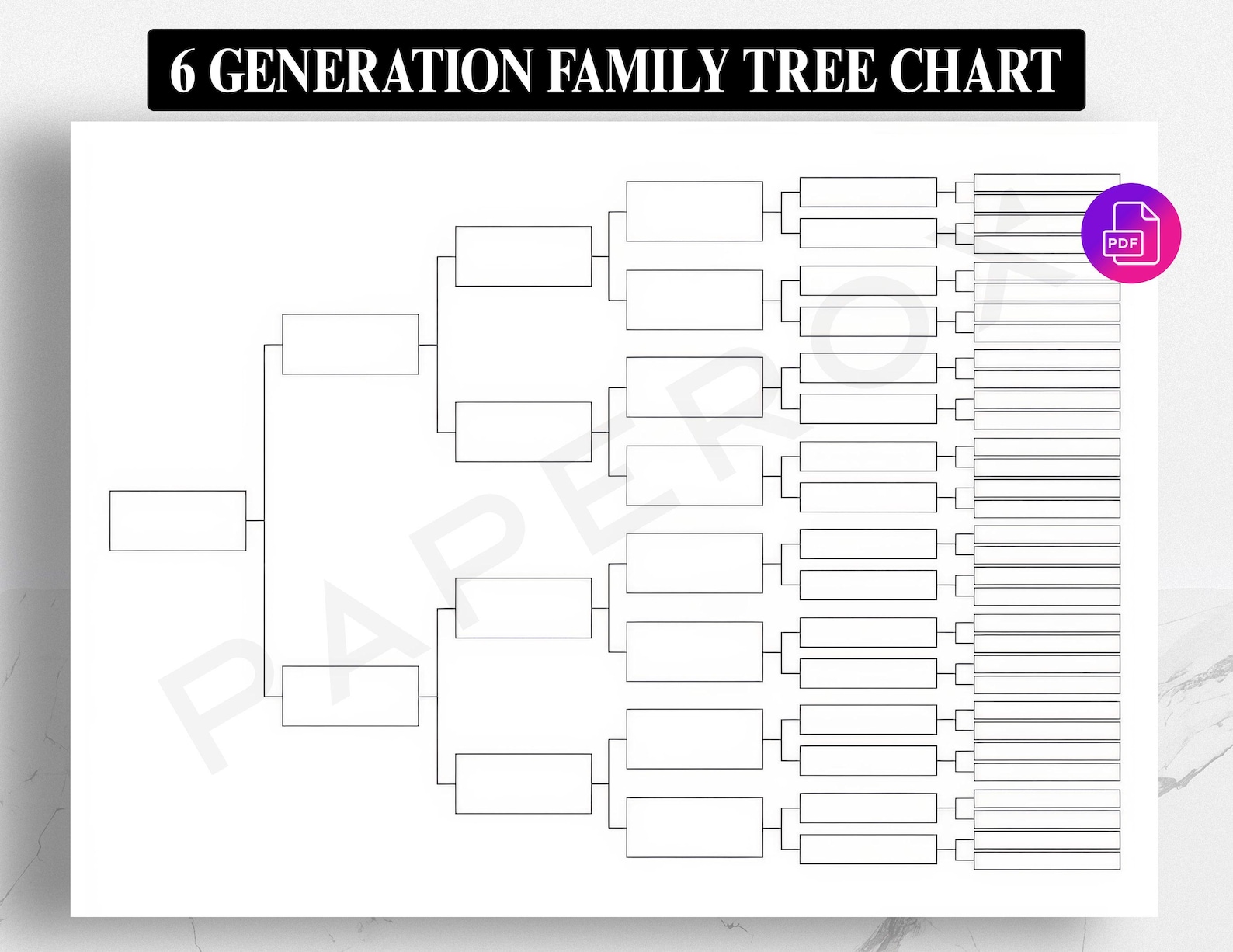 6 Generation Family Tree Chart Printable • Genealogy Worksheet ...