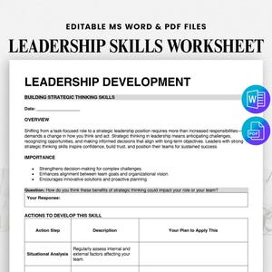 Leadership Skills Worksheet | Strategic Thinking | Editable Manager Training Form | Leadership Development Plan | HR Employee Development
