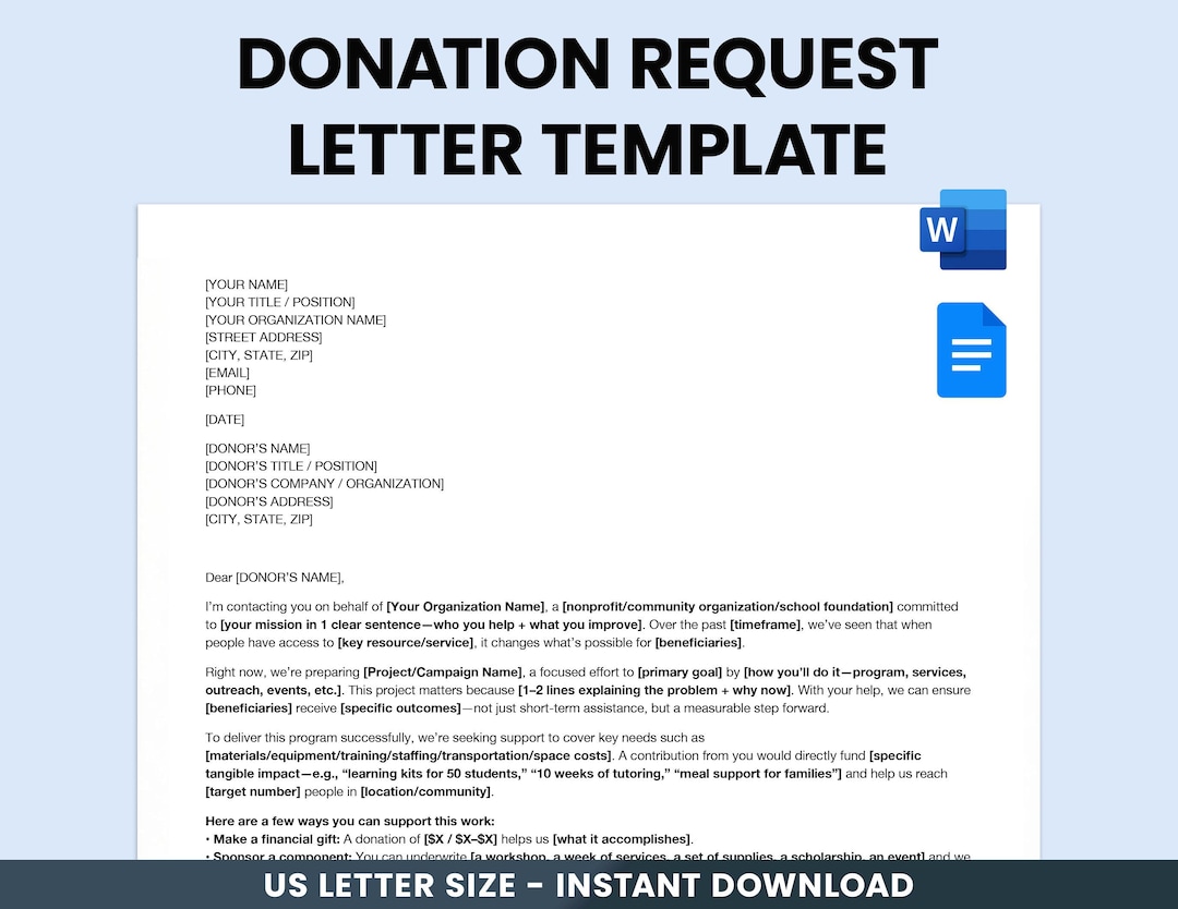 Donation Request Letter Template, Sponsorship Letter, Fundraising Ask ...