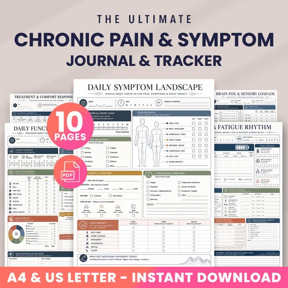 Chronic Pain Journal, Pain Tracker Printable, Fibromyalgia Planner, Symptom Tracker, Chronic Illness Medical Binder PDF