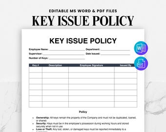 Vorlage für Schlüsselfragen - Schlüsselzuteilung für Mitarbeiter - Rückgabeformular - Bearbeitbares Word- und druckbares PDF-Dokument - Hr Forms - Personalwesen-Formular