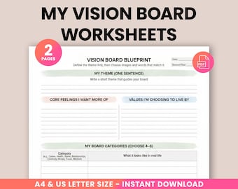 My Vision Board Arbeitsblatt - Ziele setzen & Lebensziele, Manifestation + Gesetz der Anziehung, Bucket List, Selbstentwicklungsarbeit druckbar
