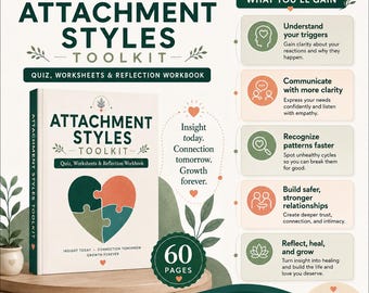Attachment Styles Mega Bundle, Attachment Style Quiz & Workbook, Relationship Therapy Worksheets, Anxious, Avoidant, Secure Couples Therapy