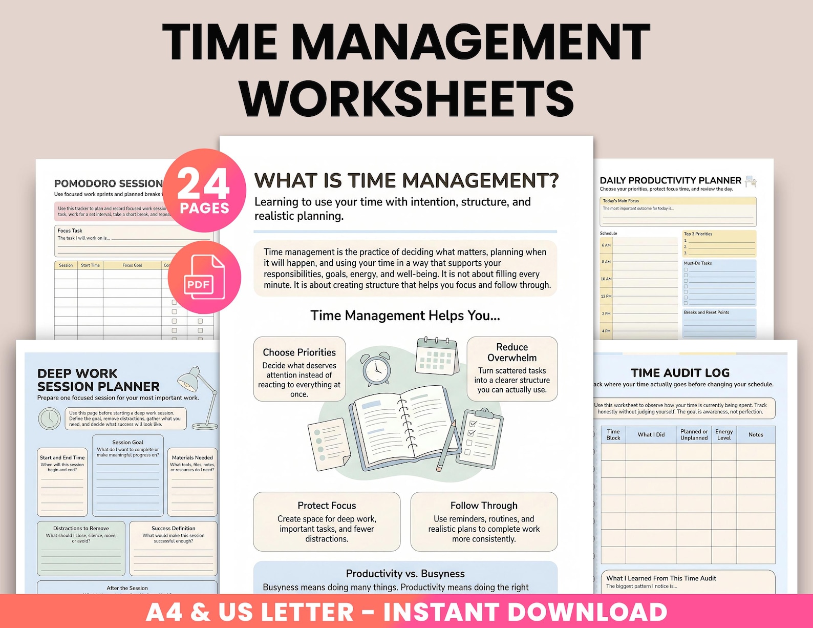 Time Management Therapy Worksheet.pdf Time Management Worksheets for Adults and Kids, ADHD Planner, Executive ...