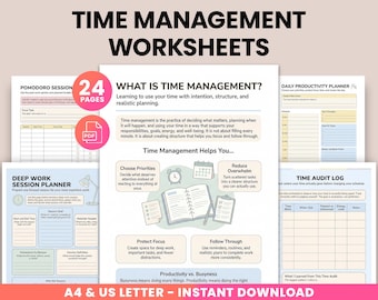 Time Management Worksheets for Adults and Kids, ADHD Planner, Executive Functioning Workbook, Productivity & Routine Printable, Therapy PDF
